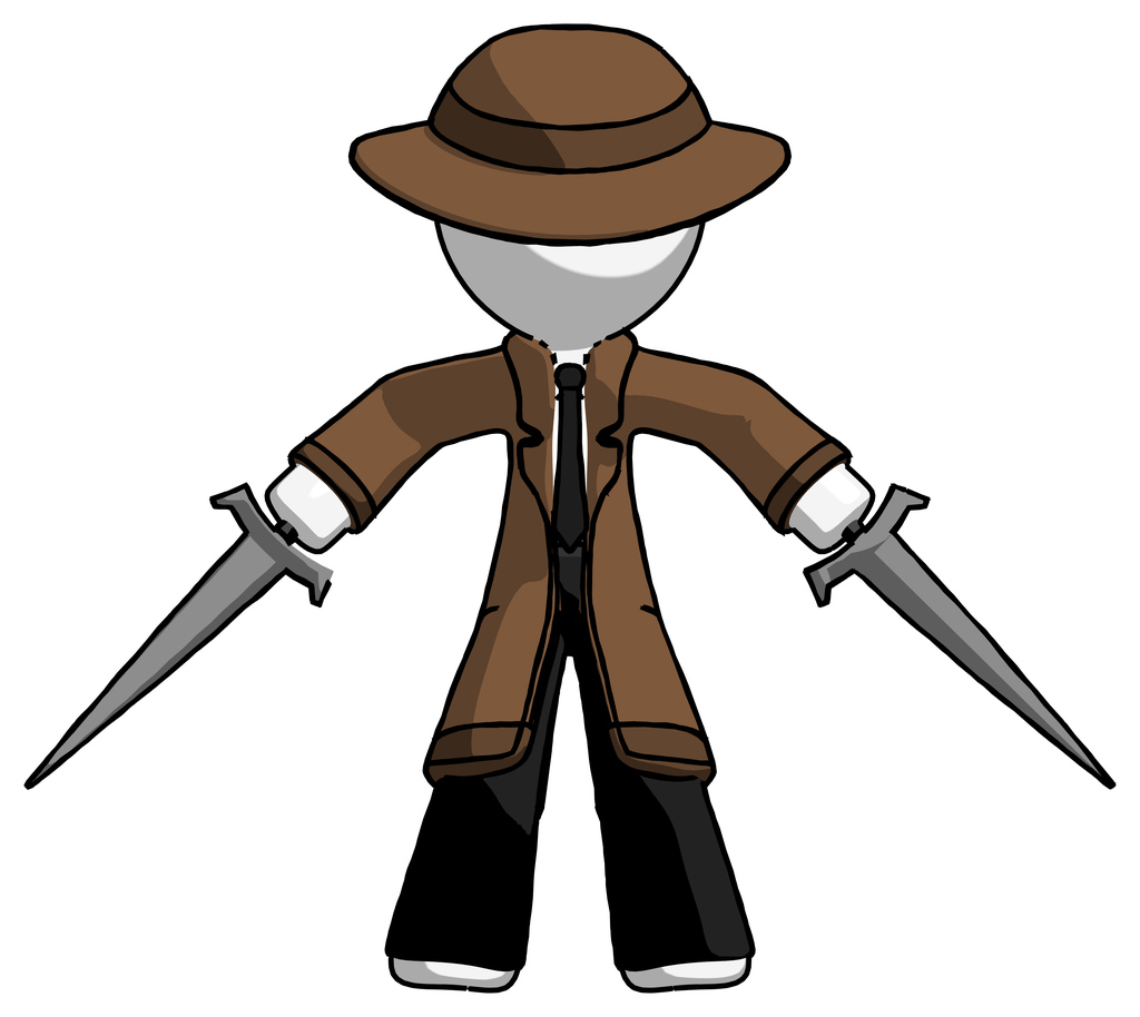 White Detective Man two sword defense pose