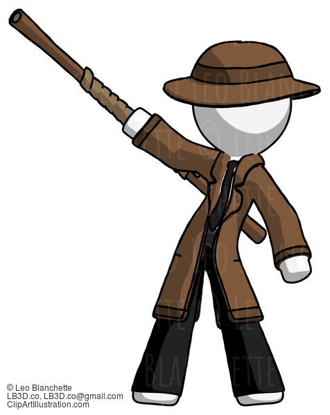 White Detective Man Bo Staff Pointing Up Pose #1085