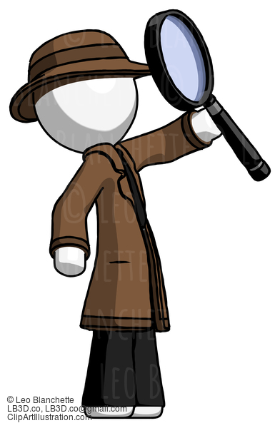 White Detective Man Inspecting With Large Magnifying Glass Facing Up #1099