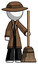 White Detective Man standing with broom cleaning services