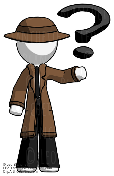 White Detective Man Holding Question Mark To Right #1109