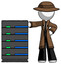 White Detective Man With Server Rack Leaning Confidently Against It
