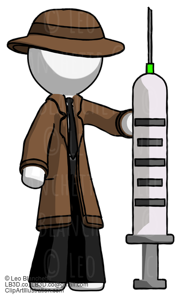 White Detective Man Holding Large Syringe #1115