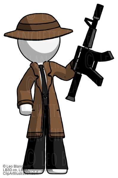 White Detective Man Holding Automatic Gun #1118