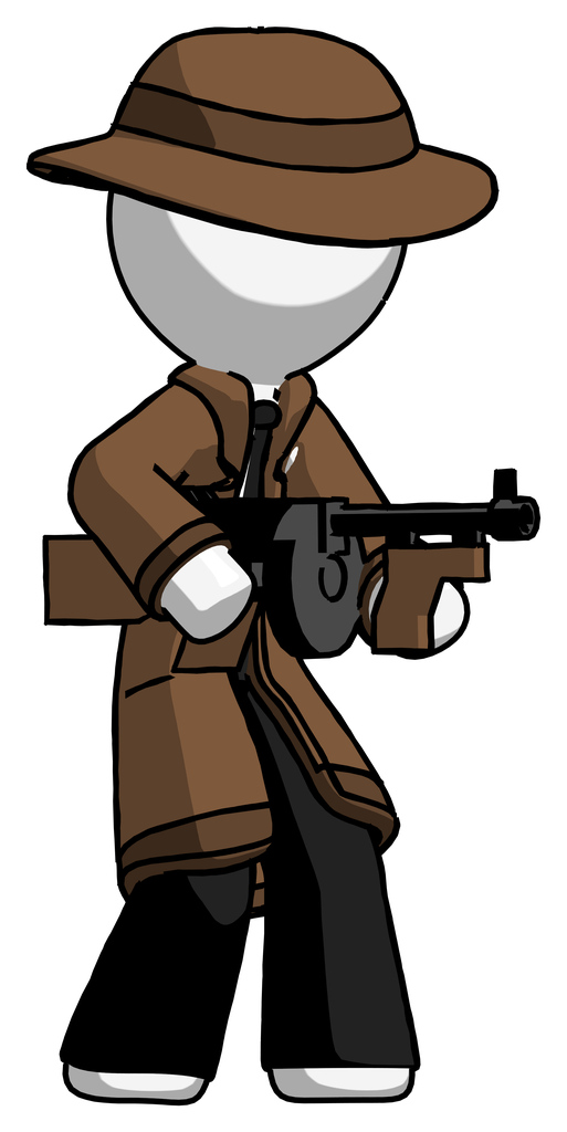 White Detective Man tommy gun gangster shooting pose
