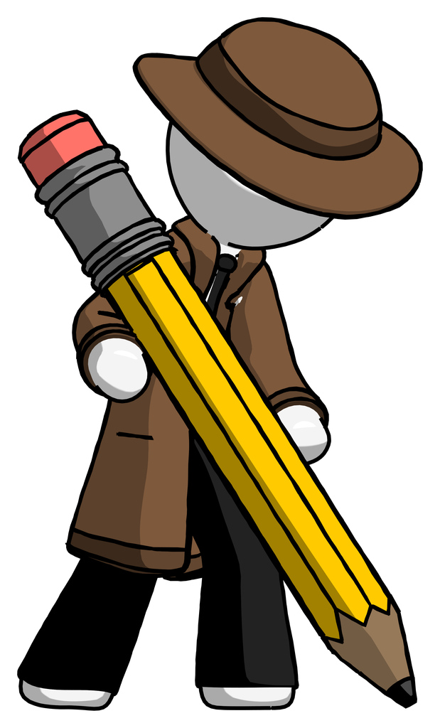 White Detective Man writing with large pencil