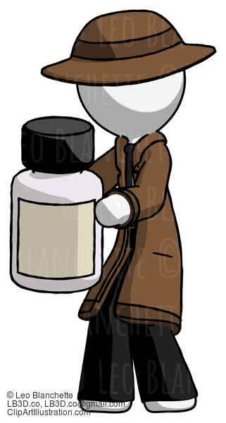 White Detective Man Holding White Medicine Bottle #1133