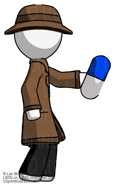 White Detective Man Holding Blue Pill Walking To Right #1140