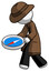 White Detective Man walking with large compass