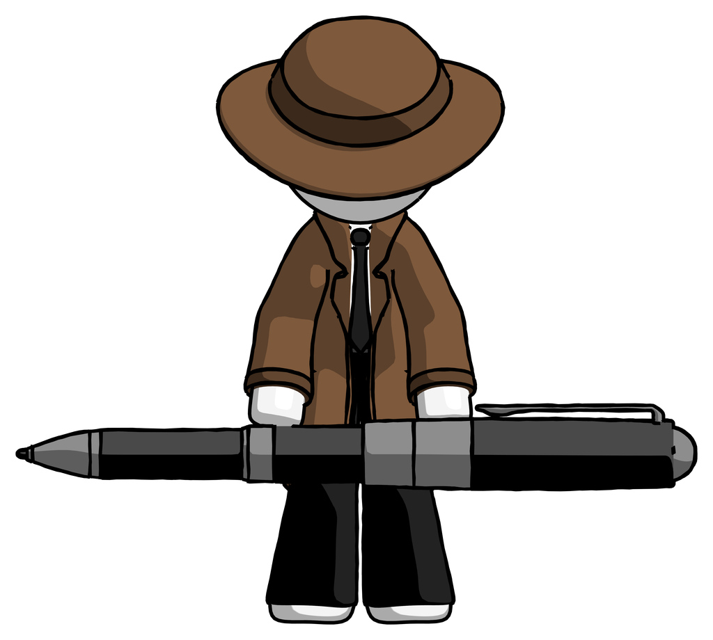 White Detective Man weightlifting a giant pen