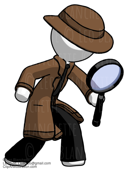 White Detective Man Inspecting With Large Magnifying Glass Right #1161