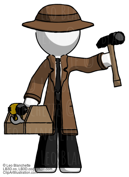 White Detective Man Holding Tools And Toolchest Ready To Work #1163