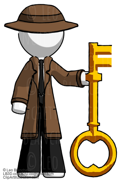 White Detective Man Holding Key Made Of Gold #1166