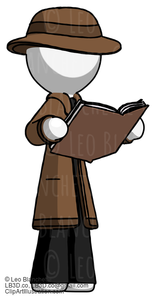 White Detective Man Reading Book While Standing Up Facing Away #1169