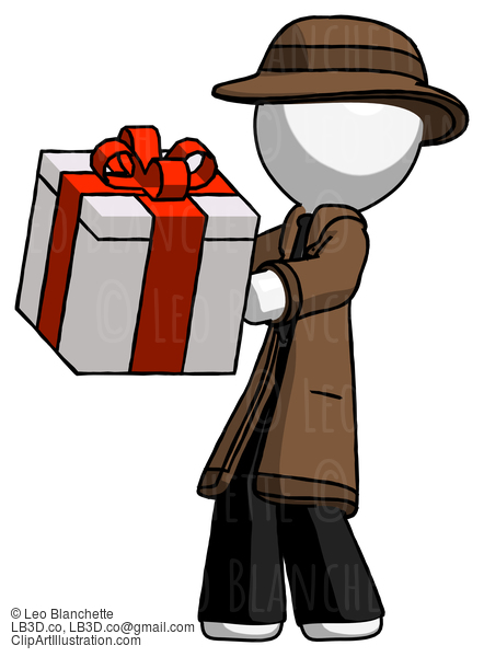 White Detective Man Presenting A Present With Large Red Bow On It #1172