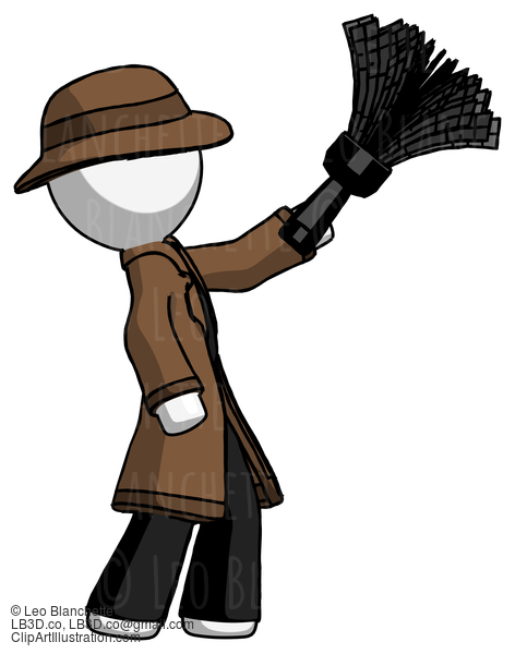 White Detective Man Dusting With Feather Duster Upwards #1176