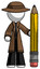 White Detective Man with large pencil standing ready to write