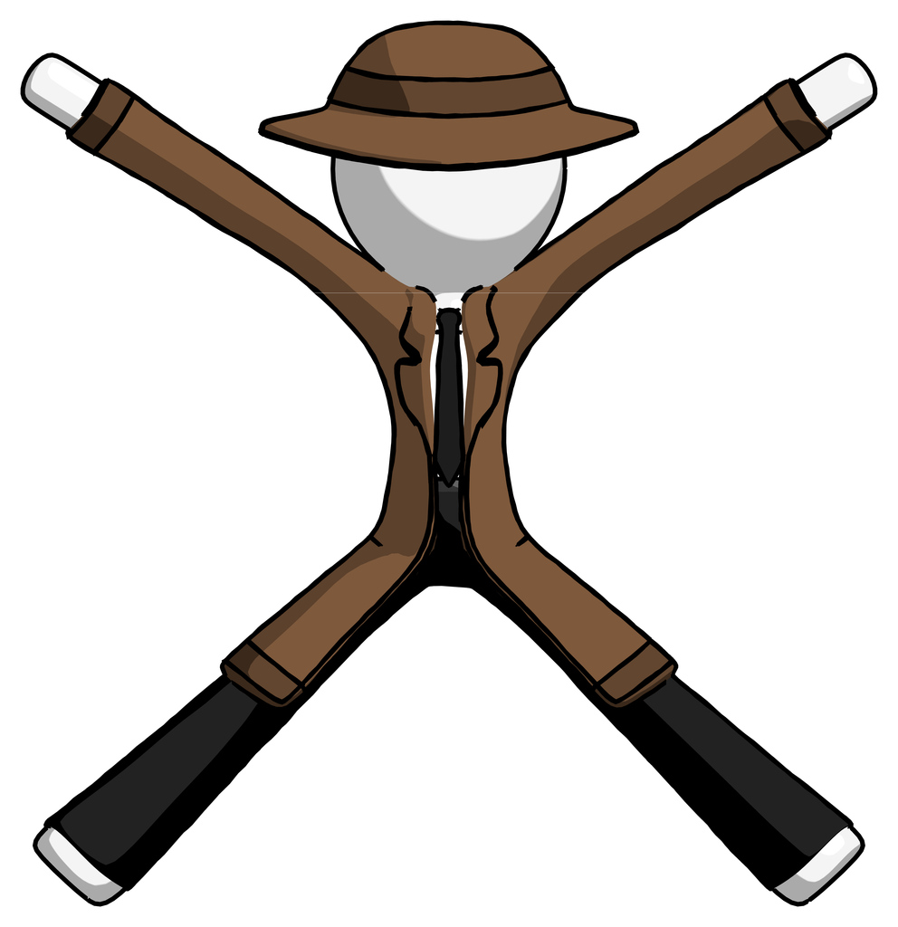 White Detective Man with arms and legs stretched out