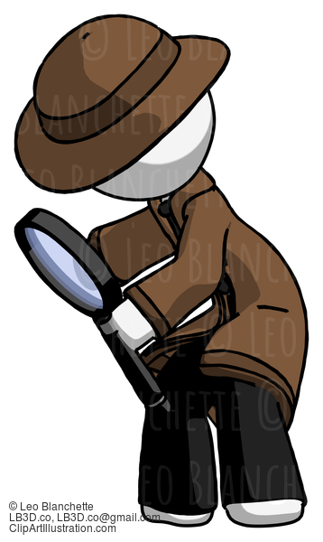 White Detective Man Inspecting With Large Magnifying Glass Left #1187