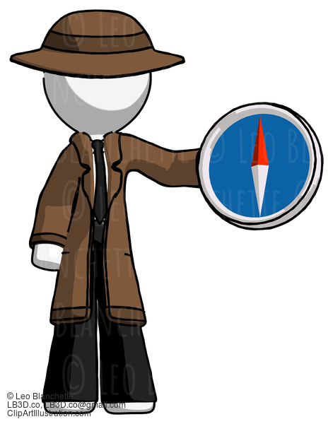 White Detective Man Holding A Large Compass #1202