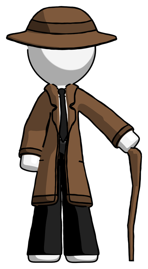 White Detective Man standing with hiking stick
