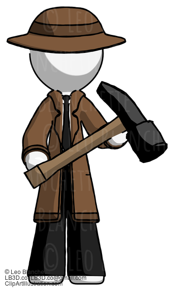 White Detective Man Holding Hammer Ready To Work #1218