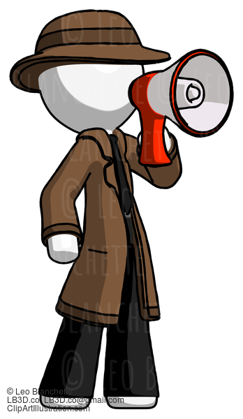 White Detective Man Shouting Into Megaphone Bullhorn Facing Right #1219