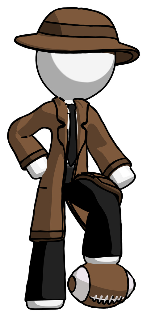 White Detective Man standing with foot on football
