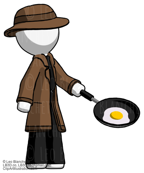 White Detective Man Frying Egg In Pan Or Wok Facing Right #1222