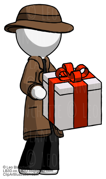 White Detective Man Giving A Present #1236