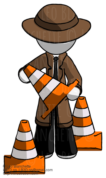 White Detective Man Holding A Traffic Cone #1245