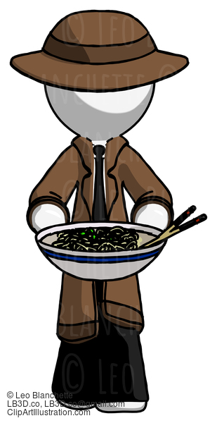 White Detective Man Serving Or Presenting Noodles #1246