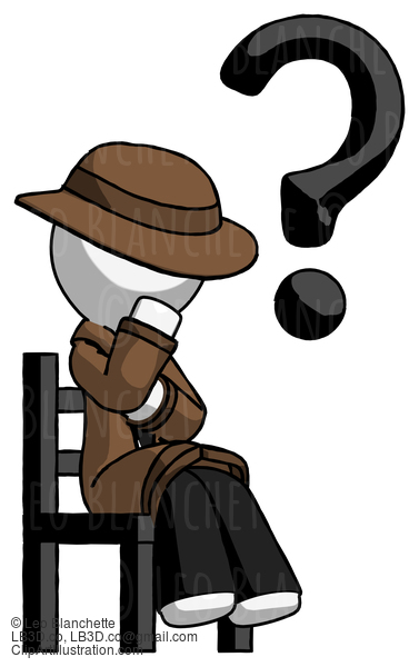 White Detective Man Question Mark Concept, Sitting On Chair Thinking #1255