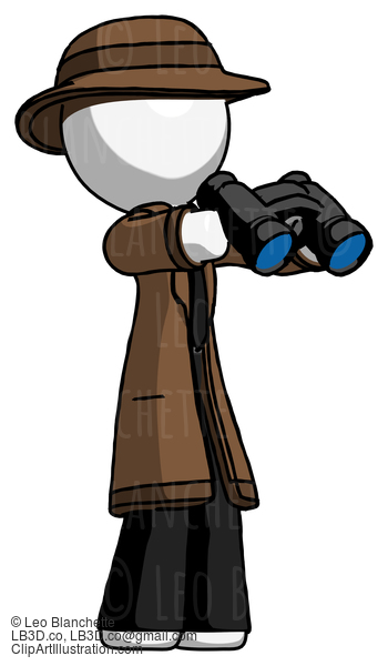 White Detective Man Holding Binoculars Ready To Look Right #1277