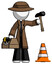 White Detective Man Under Construction Concept, Traffic Cone And Tools