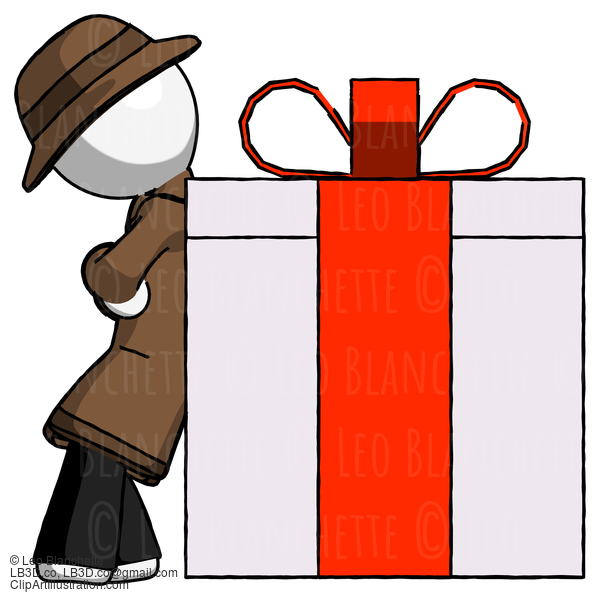 White Detective Man Gift Concept - Leaning Against Large Present #986