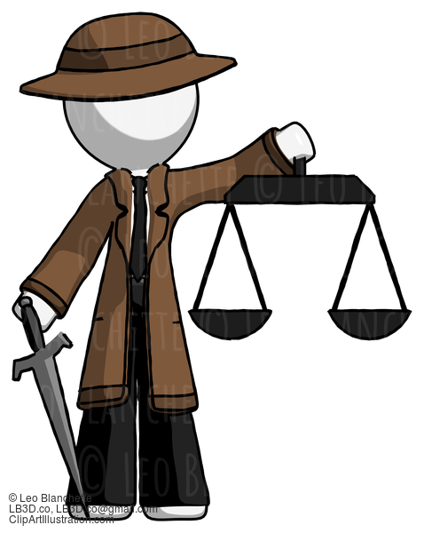 White Detective Man Justice Concept With Scales And Sword, Justicia Derived #987