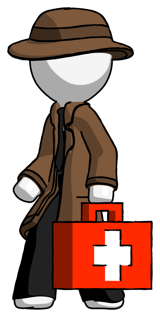 White Detective Man Walking With Medical Aid Briefcase To Left