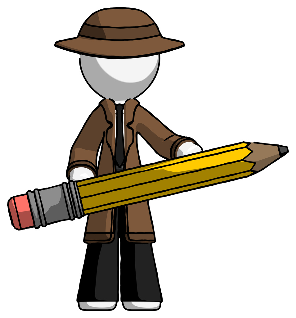 White Detective Man writer or blogger holding large pencil