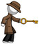 White Detective Man with big key of gold opening something