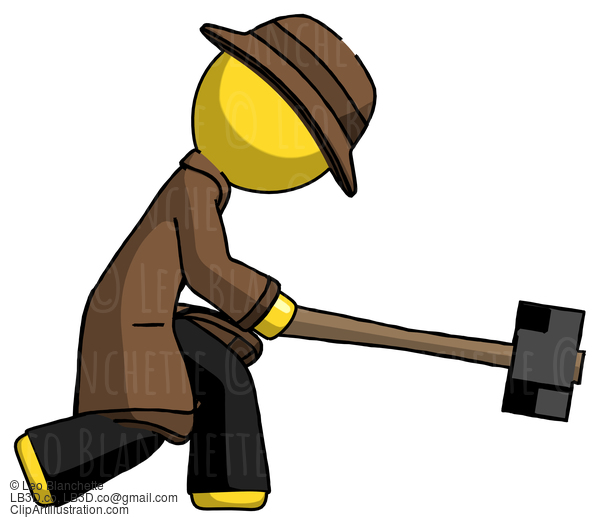 Yellow Detective Man Hitting With Sledgehammer, Or Smashing Something #3114