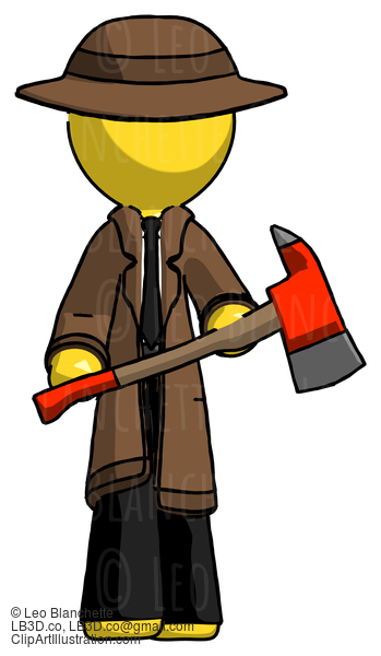 Yellow Detective Man Holding Red Fire Fighter’S Ax #3119