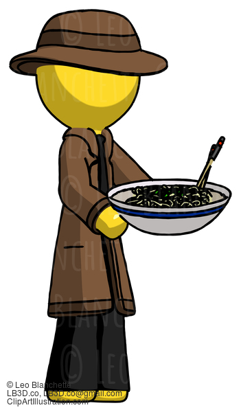 Yellow Detective Man Holding Noodles Offering To Viewer #3120