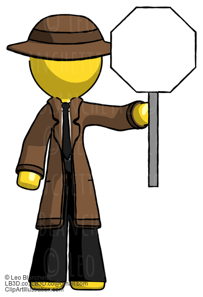 Yellow Detective Man Holding Stop Sign #3121