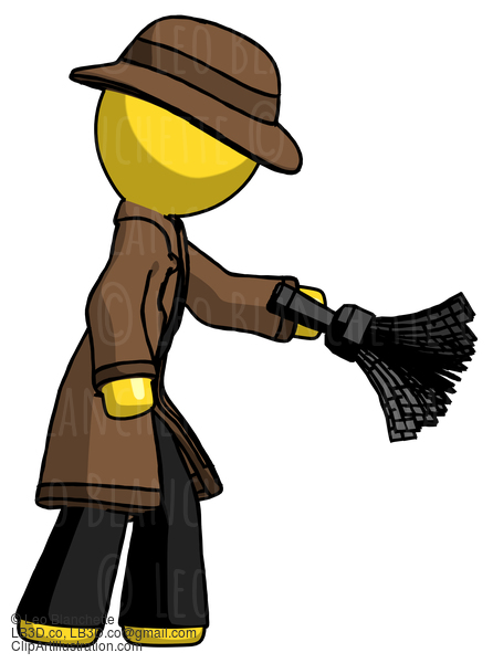 Yellow Detective Man Dusting With Feather Duster Downwards #3124