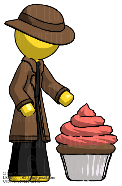 Yellow Detective Man With Giant Cupcake Dessert #3131