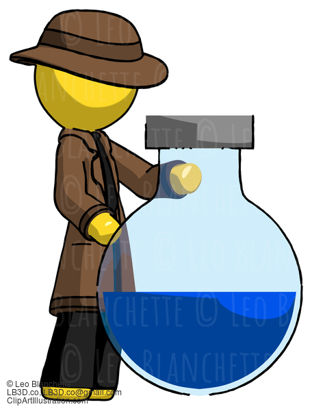 Yellow Detective Man Standing Beside Large Round Flask Or Beaker #3132