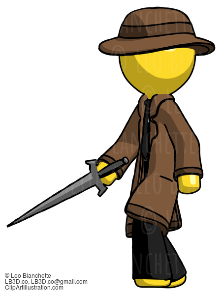 Yellow Detective Man With Sword Walking Confidently #3134