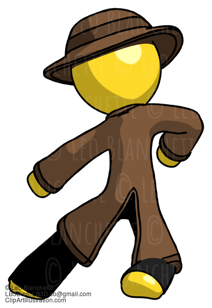 Yellow Detective Man Karate Defense Pose Left #3146