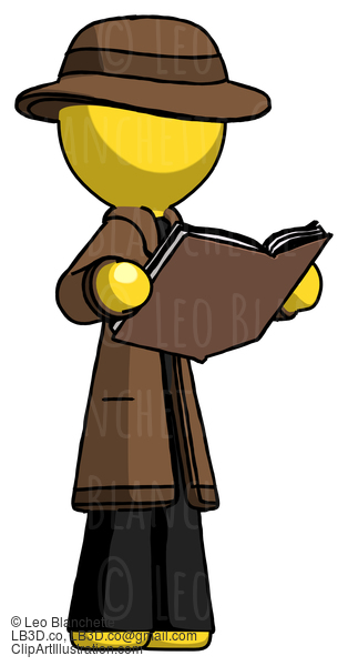 Yellow Detective Man Reading Book While Standing Up Facing Away #3147